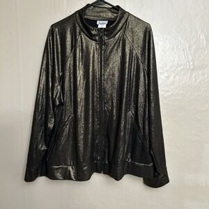 City Fusion Plus‎ 3X Gold Metallic Black Zip Front Track Jacket